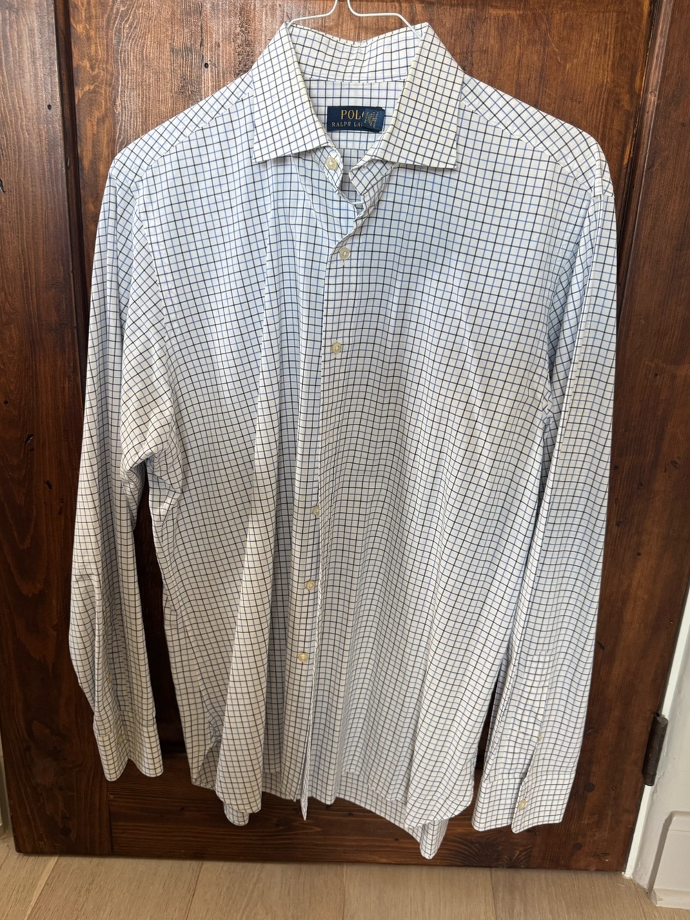 POLO Ralph Lauren White & Navy Windowpane Spread-Collar Dress Shirt